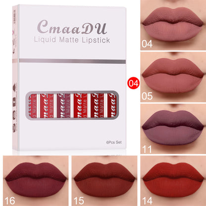 6 Pieces Of Matte Non-stick Cup Waterproof Lipstick Long Lasting Lip Gloss
