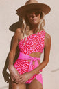 One-shoulder Plain Swimsuit Leopard Print Swimsuit