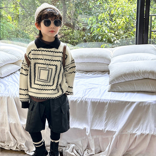 Kids' Sweater Retro Boy Autumn And Winter Thickening Baby Sweater