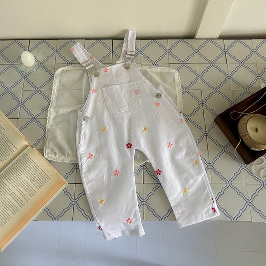 Autumn Korean Style Baby Girl Floral Suspender Pants