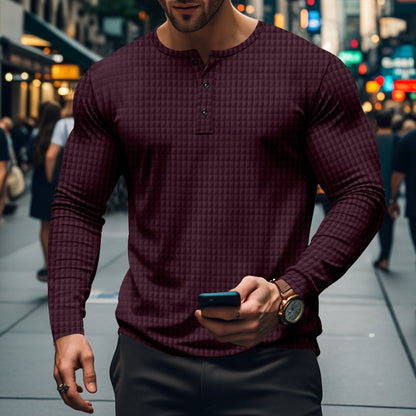Men's New Jacquard Small Check Casual Sport Long Sleeve