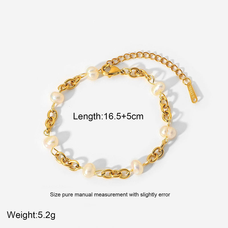 K Gold Stainless Steel Bracelet 6  Water Pearl Chain
