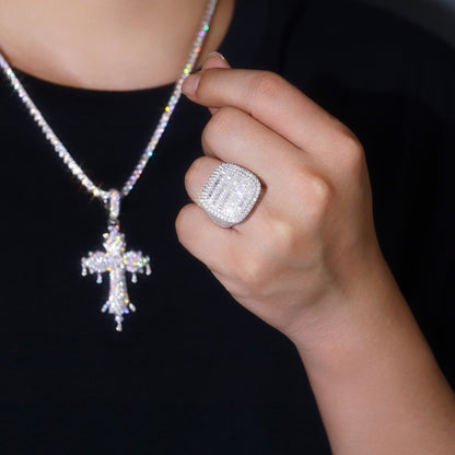 Men's Luxury And Fashionable Light Luxury Jewelry Silver Ring S925 Silver-plated Platinum Set With Top-quality Moissanite