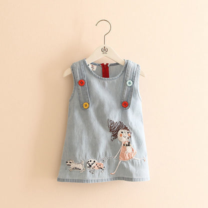 Denim Vest Skirt Girl Embroidered Sleeveless