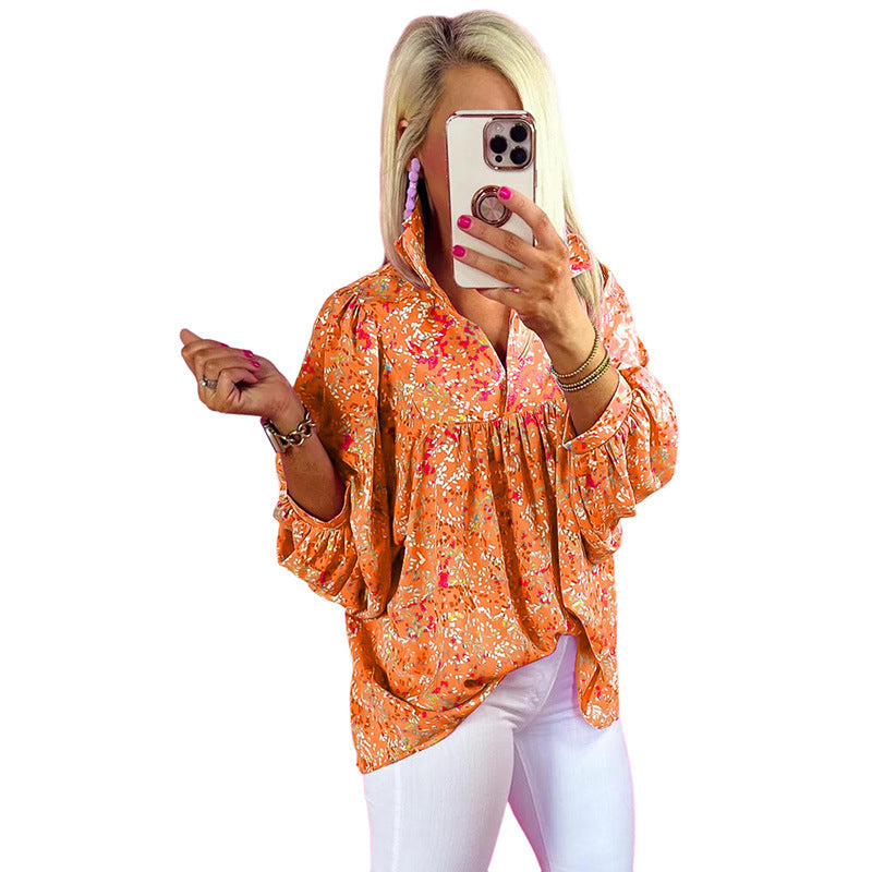 Casual Loose Floral Print Chiffon Blouse For Women