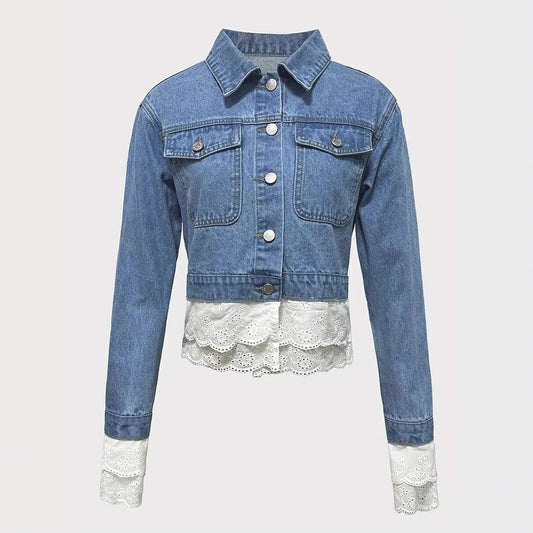 Lace Stitching Fashion Denim Jacket