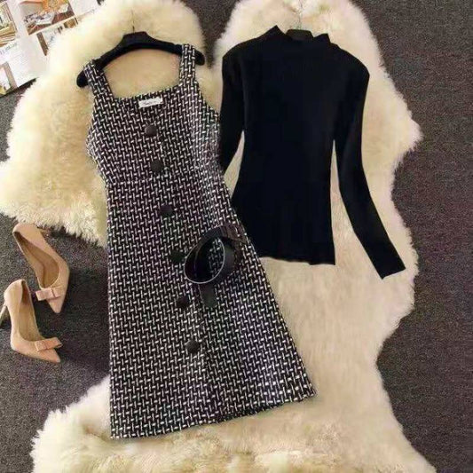 Women's Suspender Skirt Sweater Dress Suit