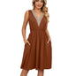 Lace Panel Sleeveless Dresss With Pocket V-neck Dresses For Women