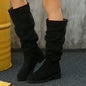 Suede Pleated Round-toe Over-the-knee Boots