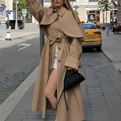 Loose Lapels Long Sleeve Trench Coat Mid-length Coat For Women