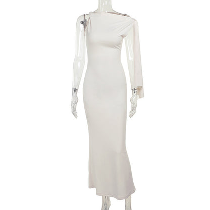 One-shoulder Ribbon Long Dress Ins Fashion Slim Sleeveless Dresses For Evening Party Club Clothing Women