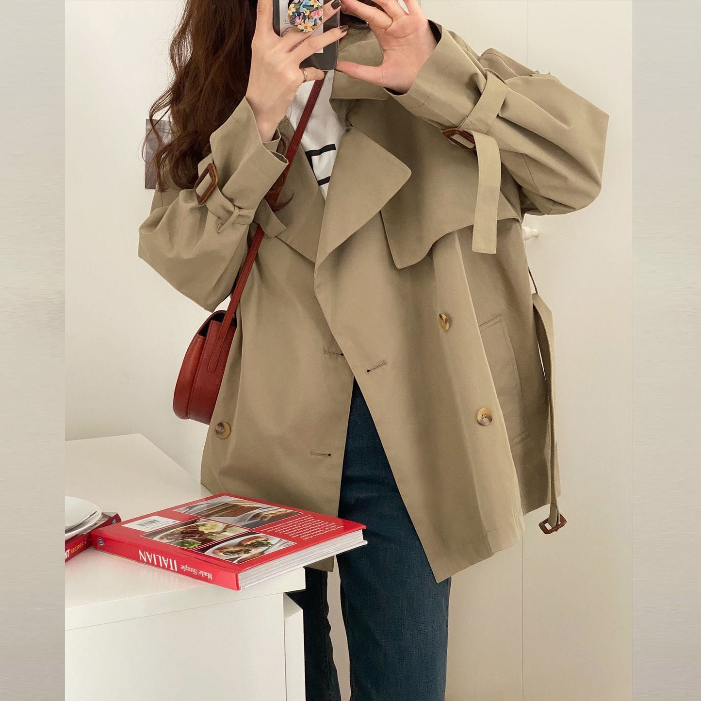 Khaki Trench Coat For Women British Style Small Short Thin Coat