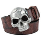 Leather Belt With Embossed Ghost Head Design And Smooth Skull Buckle
