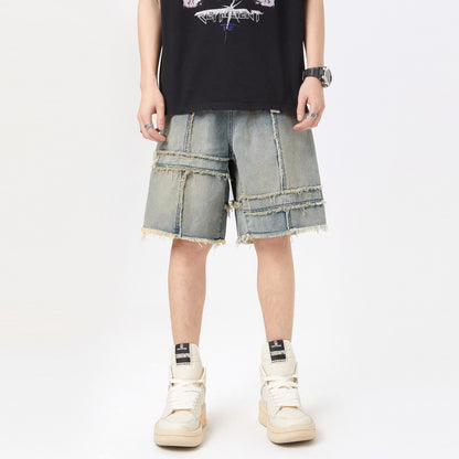 Fashion Summer Stitching Denim Shorts Men