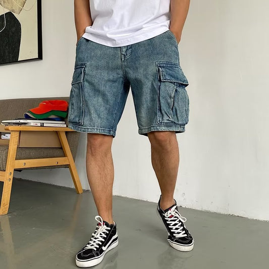 Casual Pu Shuai High-end Big Workwear With Pocket Denim Shorts Men