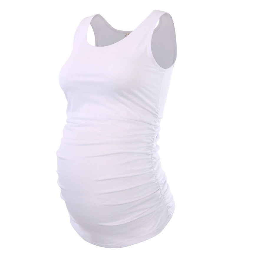Casual Solid Color Round Neck Wrinkle Maternity Top Vest T-shirt