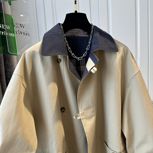 British Style Contrast Color Trench Coat For Women
