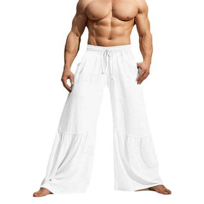 Mens Linen Springsummer Patchwork Elastic-waist Comfort Pants