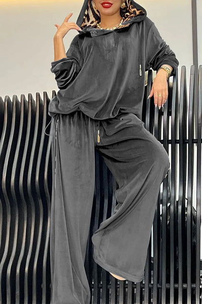 Loose Casual Two-piece Suit Leopard Print Hoodie And Pants Suit For Women