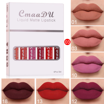 6 Pieces Of Matte Non-stick Cup Waterproof Lipstick Long Lasting Lip Gloss