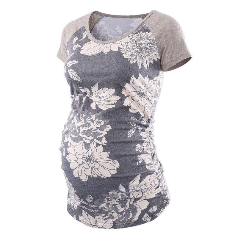 Round Neck Short Sleeve Printed Maternity T-shirt