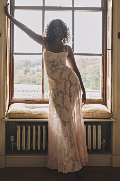 Sexy Flowers Lace Suspender Dress Summer Fashion Slim Back Lace-up Long Dresses Party Evening Club Clothing For Women