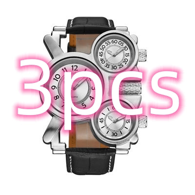 Dual movement leather men's watch