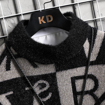 Fashion Color Contrast Stripe Warm Knitwear For Men