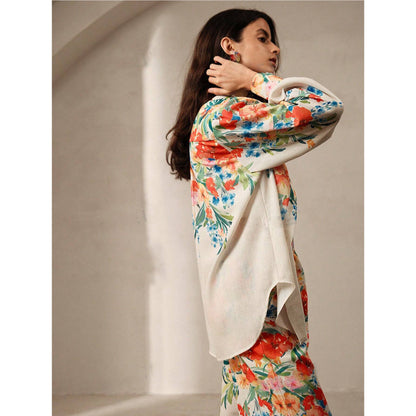 Casual Fashion Floral Print Women Blouse And Pants Suit