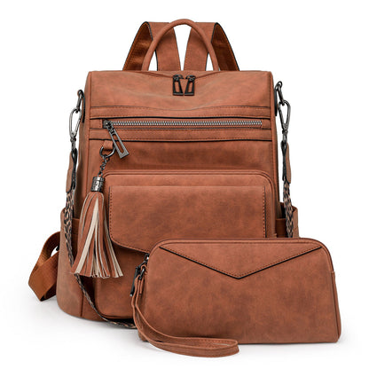 Retro Versatile Women's Backpack With Two-tone Fringe
