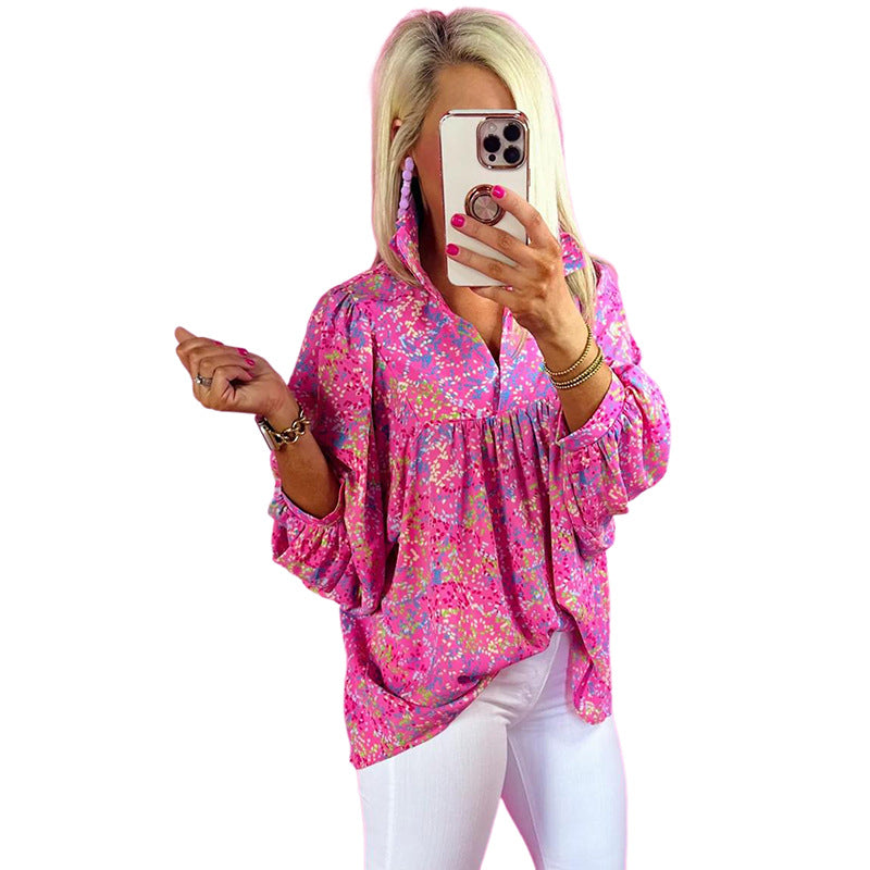 Casual Loose Floral Print Chiffon Blouse For Women