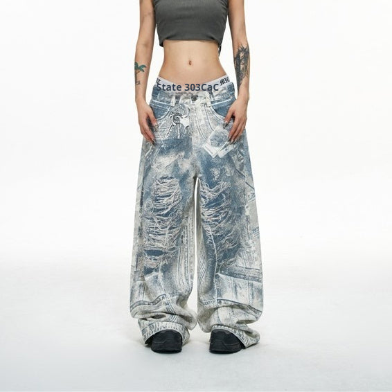 American Retro 3D Printed Patterned Machete Jeans For Men