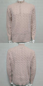 Mens Slim-fit Knitted Zip-up Mock-neck Long-sleeve Sweater