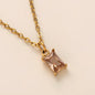 Titanium Steel Necklace Rectangular 12month Birthday Stone Pendant Colorful Zircon Clavicle Chain