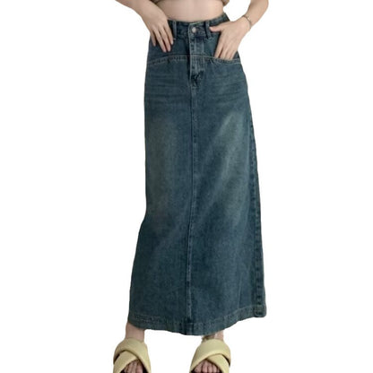 Plus Size Retro Denim Skirt For Women