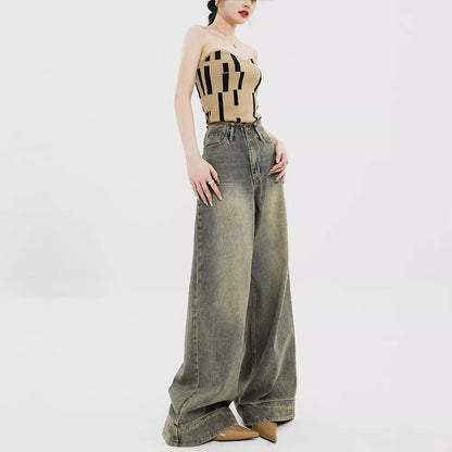 Retro Nostalgic Wide-leg Jeans For Women Summer