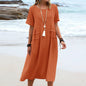 Women's Summer Loose Casual Midi Dress Breathable Cotton Linen Short-sleeve Mid-length Dresses Women Simple Beach Dress