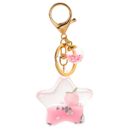 Color Small Pendant Peach Five-pointed Star Liquid Quicksand Keychain