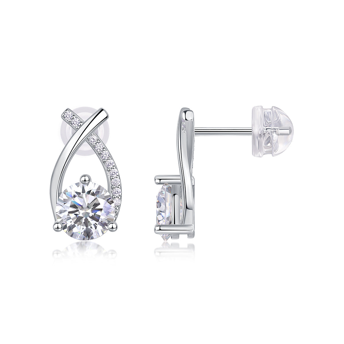 Happy Encounter - Earrings Set With 1-carat Top-quality Moissanite S925, Silver And Platinum-plated Stud Earrings, A Fashionable And Trendy Accessory That Can Be Tested With A Diamond Pen