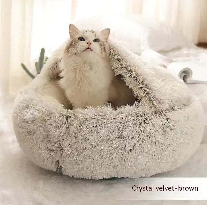 .Pet Bedding 2 In 1 Dog And Cat Bed Pet Winter Bed Round Plush Warm Bed House Soft Long Plush Pets Bed Pet Products