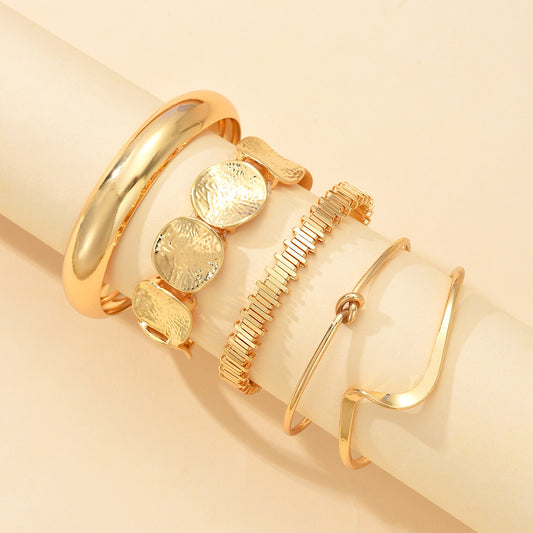 Women's Retro Minimalist Bracelet Set Featuring Wavy Knots Geometric Circles And Metal Openings