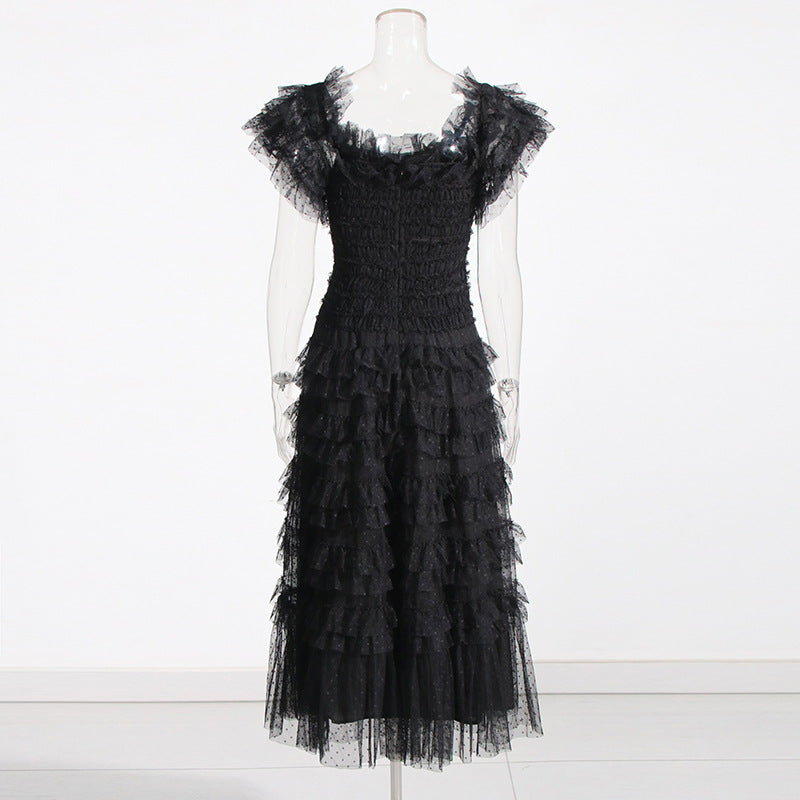 Mesh Polka Dot Long Dress Women
