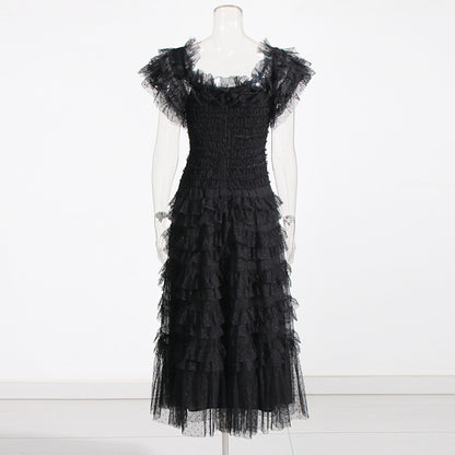 Mesh Polka Dot Long Dress Women