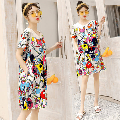 Printed plus size loose maternity dress