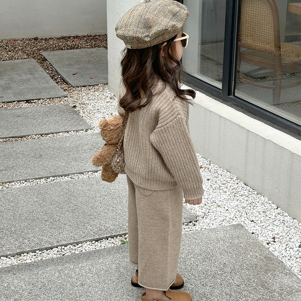 Girls Sweater Suit Sweater Knitted Wide-leg Pants