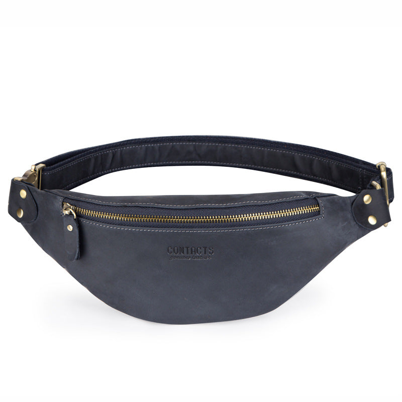 Retro Crazy Horse Leather Men's Waist Bag Genuine Leather