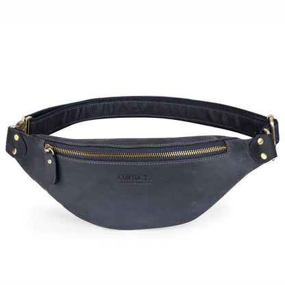 Retro Crazy Horse Leather Men's Waist Bag Genuine Leather