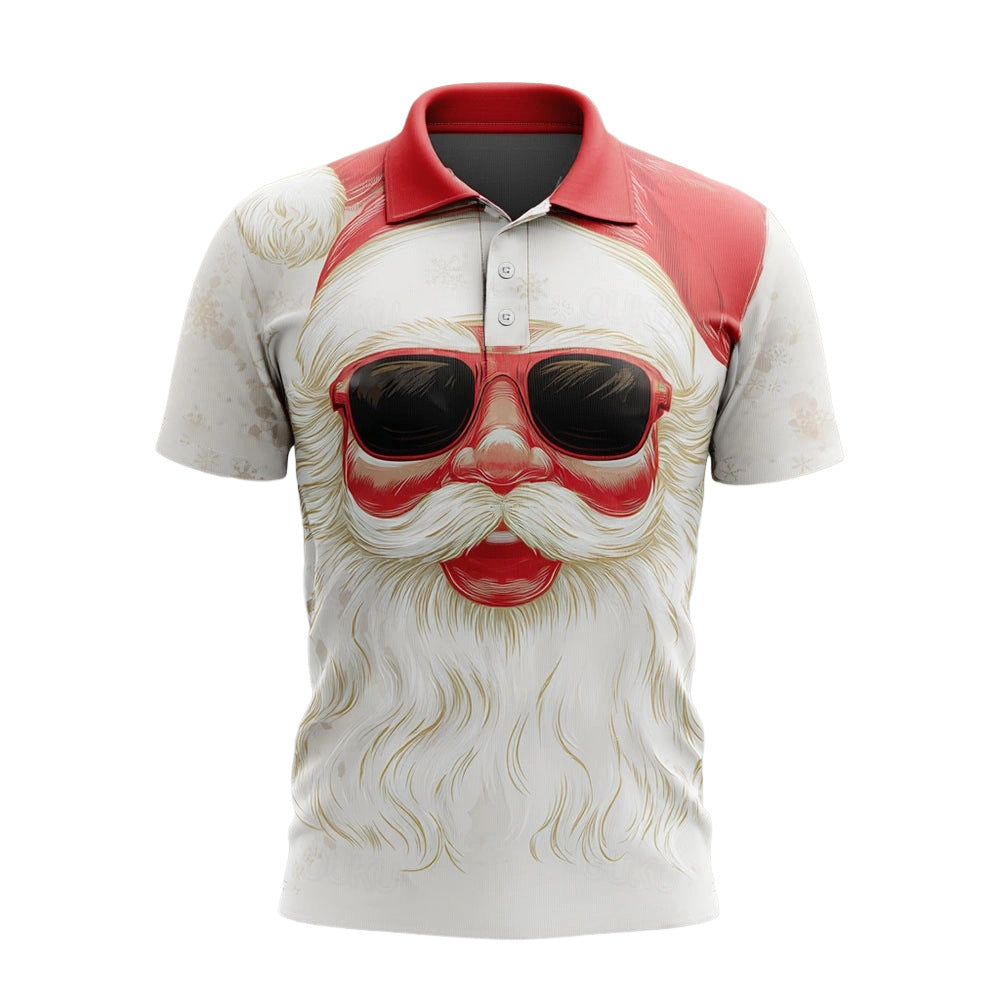 Men's 3D Digital Printing Christmas Santa Reindeer Polo Collar Short Sleeve