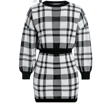 Short skirt suit plaid sweater bag hip skirt