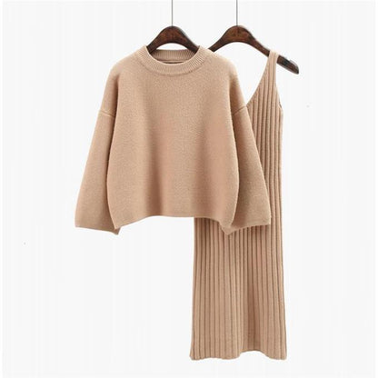Fashionable simple two-piece skirt knitted sweater women